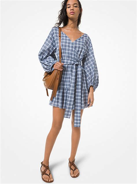 michael kors wrap effect metallic|Plaid Metallic Cotton Blend Wrap Dress .